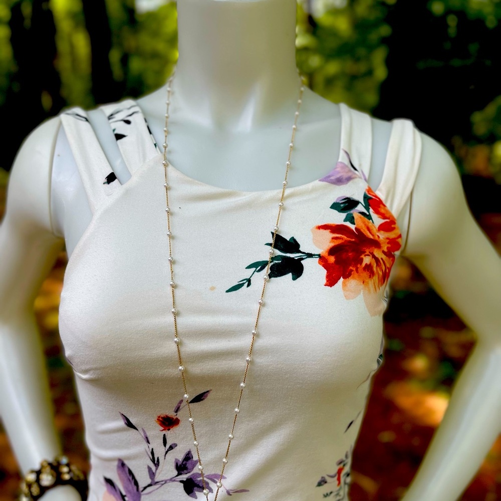 Cream double strap floral summer dress